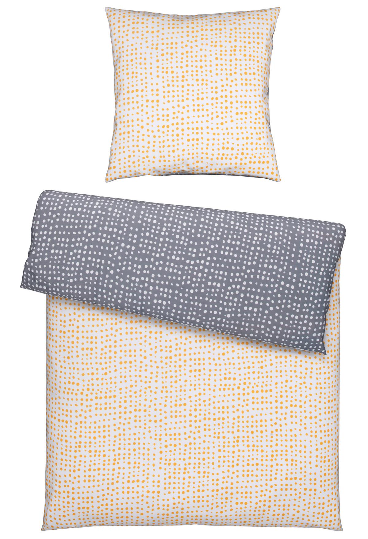 Wendebettwäsche Luise Grau/Weiß/Gelb ca. 135x200 cm - Currygelb/Weiß, MODERN, Textil (135/200cm) - Modern Living