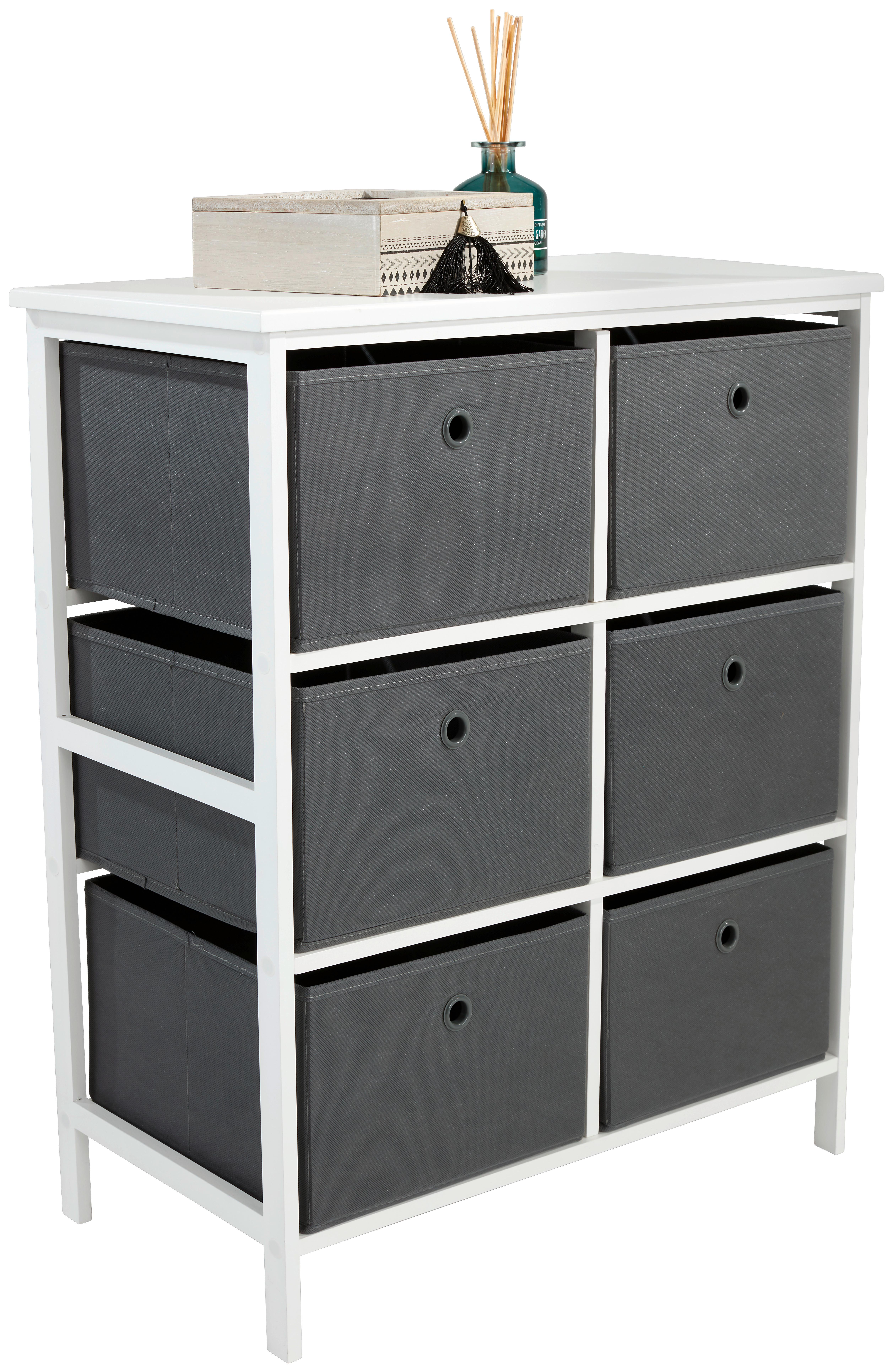 Etajeră OLIVER - alb/gri, Modern, textil/material pe bază de lemn (70/80/30cm) - Modern Living