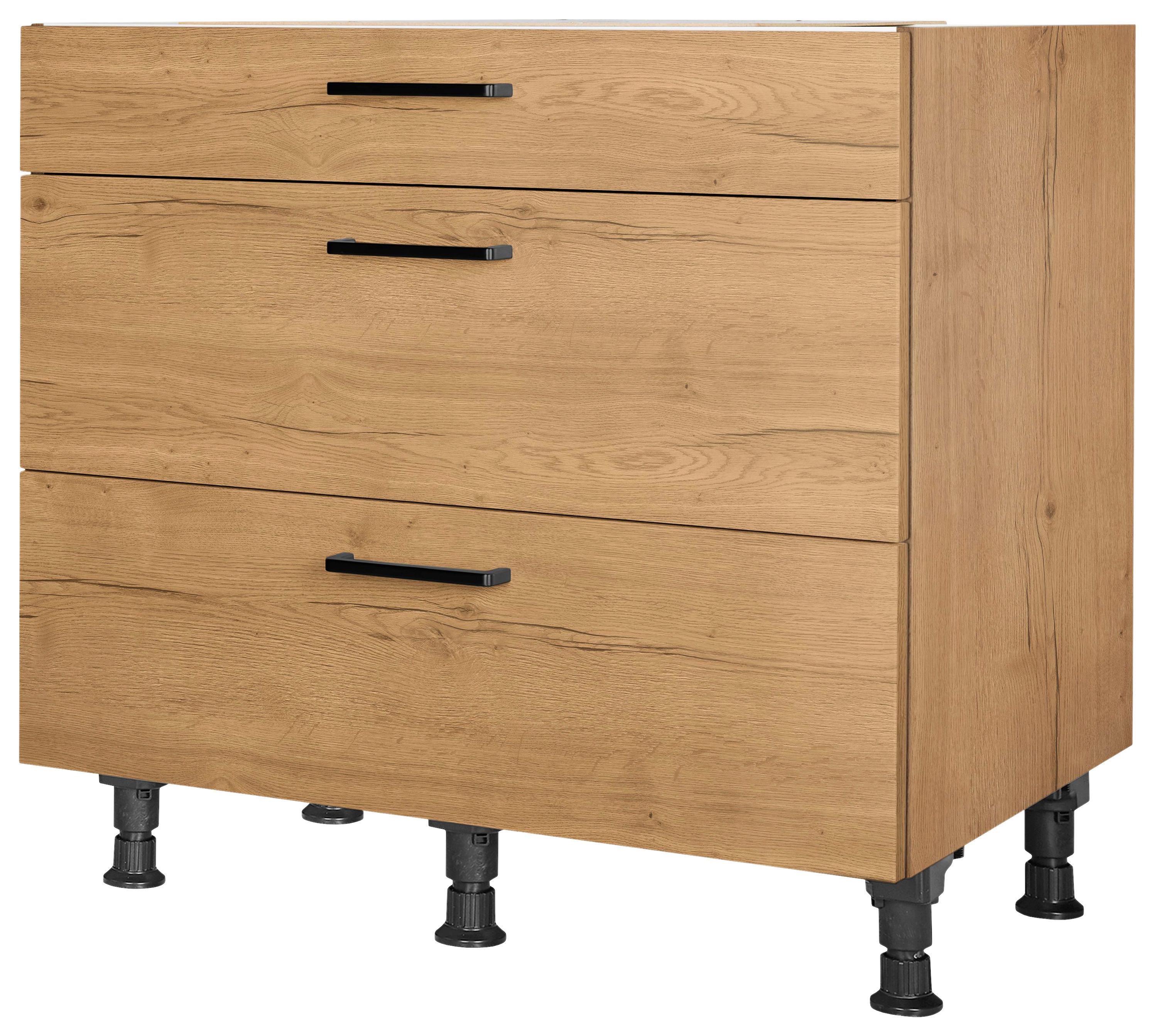 Schubkastenunterschrank Structura Eiche - Eichefarben/Schwarz, MODERN, Holzwerkstoff/Metall (90/87/56cm) - Nobilia