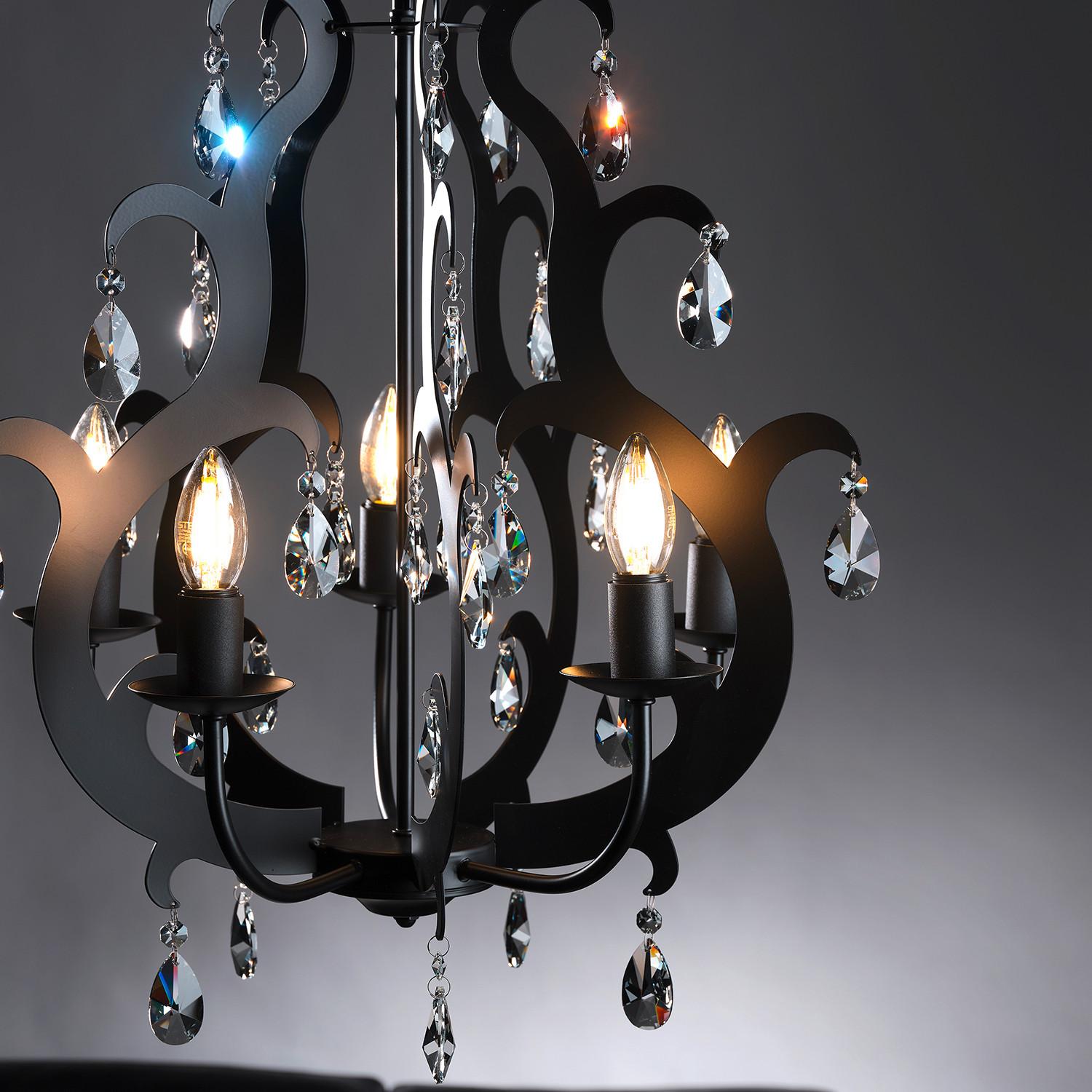 Kristall-Hängeleuchte Jane Schwarz max. 6 Watt - Schwarz, Trend, Glas/Metall (45/110cm)