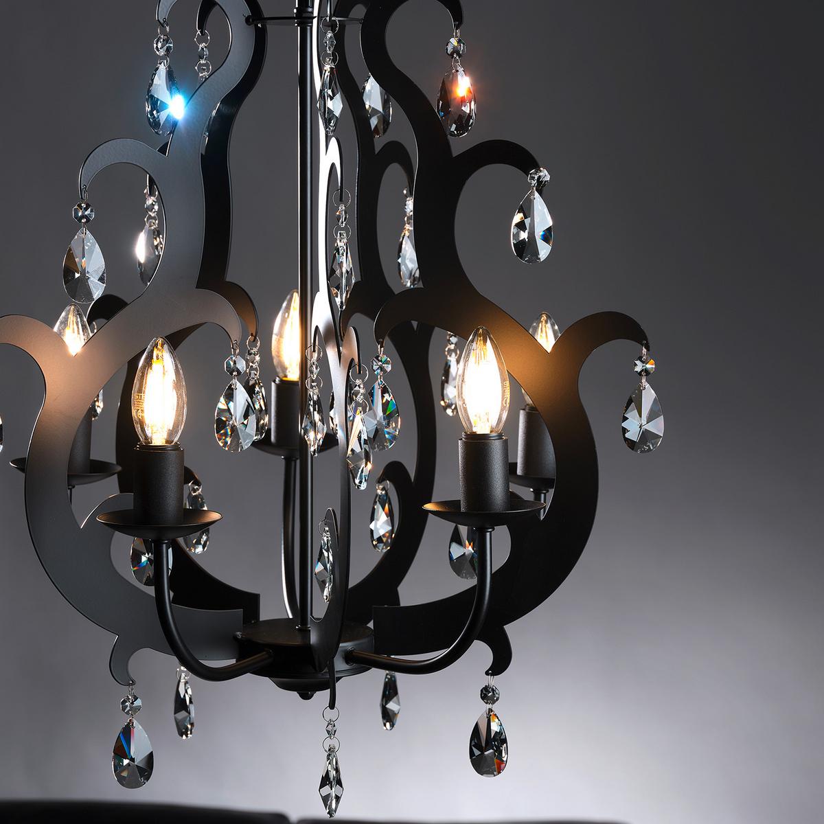 Kristall-Hängeleuchte Jane Schwarz max. 6 Watt - Schwarz, Trend, Glas/Metall (45/110cm)