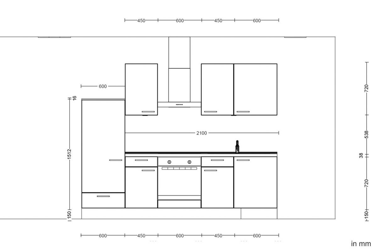 Küchenblock Flash Low m. Geräten Weiß Hochglanz - Edelstahlfarben/Eichefarben, MODERN, Holzwerkstoff/Metall (270cm) - Nobilia
