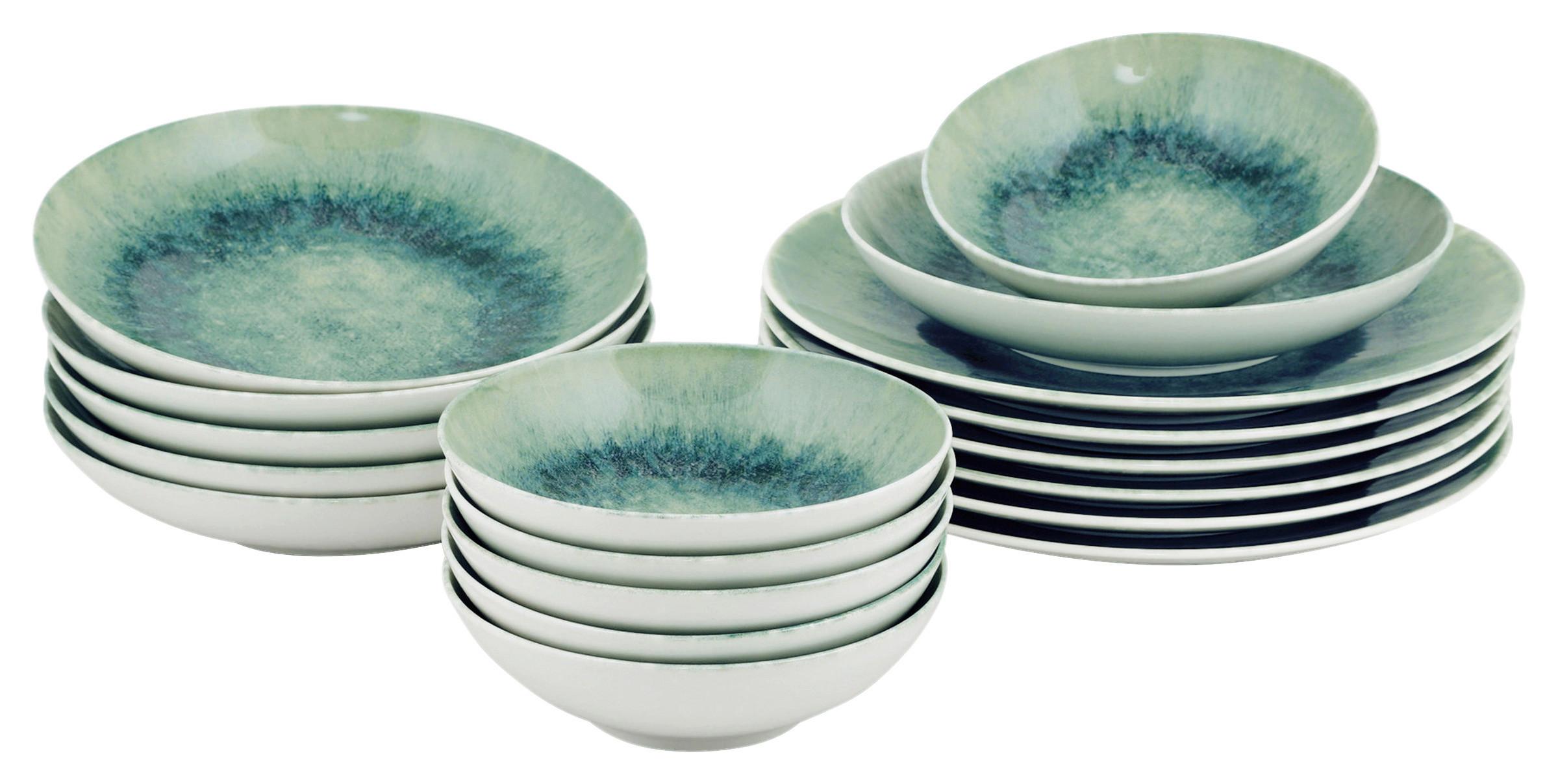 SERWIS OBIADOWO-ŚNIADANIOWY SESZELE - niebieski/miętowoszary, Basics, ceramika