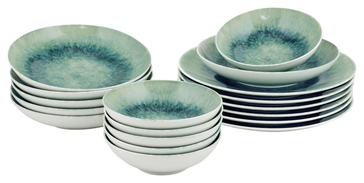 SERWIS OBIADOWO-ŚNIADANIOWY SESZELE - niebieski/miętowoszary, Basics, ceramika
