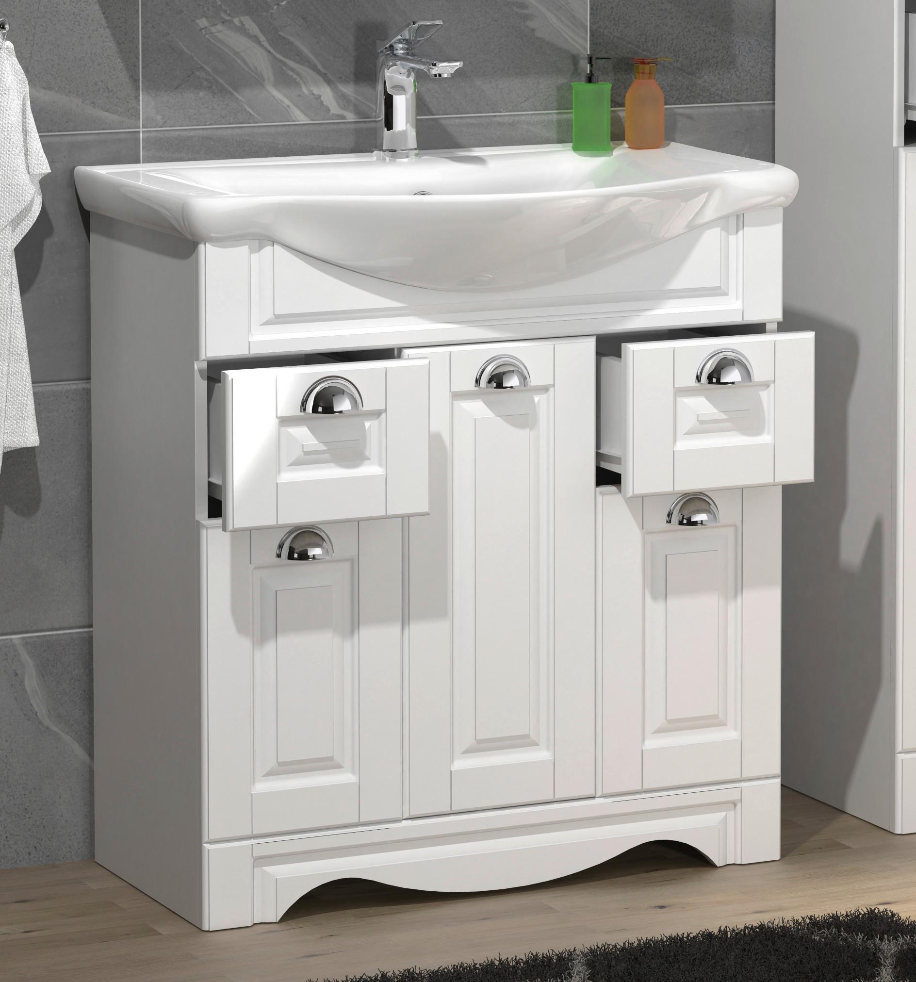 WASCHTISCHKOMBI CASALO XL - Weiss/Silberfarben, Modern, Keramik/Holzwerkstoff (75cm) - MID.YOU
