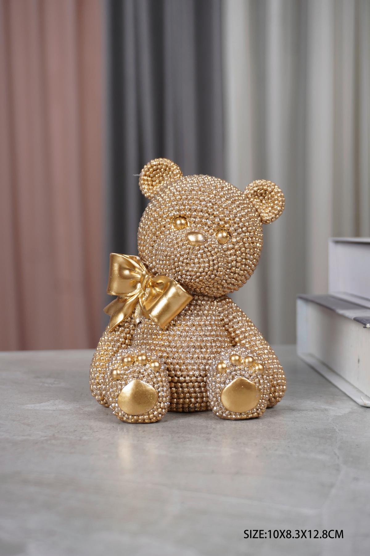 Dekor Medve Teddycute - aranyszínű, műanyag (10/8,3/12,8cm)