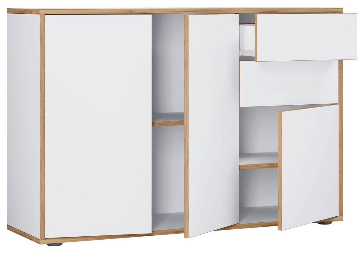 Komoda Salia B110, Bela, Barva Hrasta - črna/bela, Design, umetna masa/leseni material (110/74/33cm) - MID.YOU