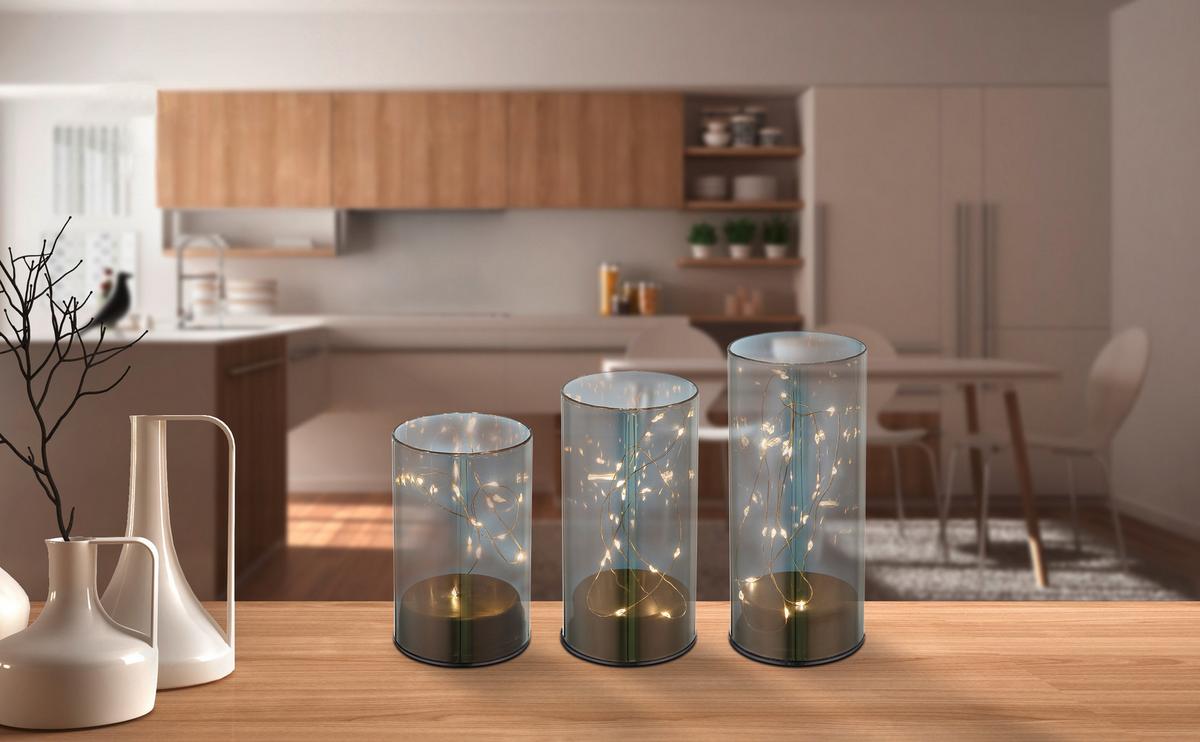 LED-Tischleuchte Hanni Grau max. 0,06 Watt - Grau, KONVENTIONELL, Glas/Kunststoff (8/12,5-15-17cm) - Globo