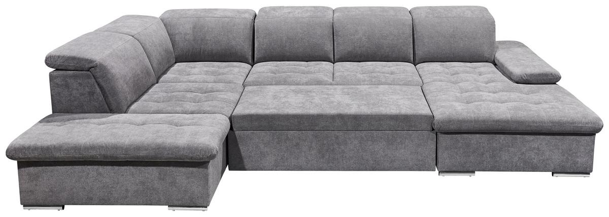 Wohnlandschaft Wayne U inkl. Kissen Grau - Silberfarben/Grau, KONVENTIONELL, Kunststoff/Textil (240/340/188cm) - MID.YOU