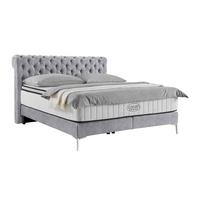Boxspringbett Queen in Hellgrau ca. 160x200cm - Chromfarben/Goldfarben, Konventionell, Textil (160/200cm) - Premium Living