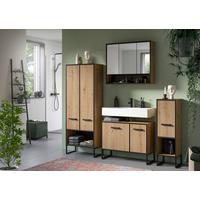 Badezimmer Bagno 3-tlg. Eiche Artisan/Schwarz - Schwarz/Eiche Artisan, Trend, Glas/Holzwerkstoff (139cm) - MID.YOU