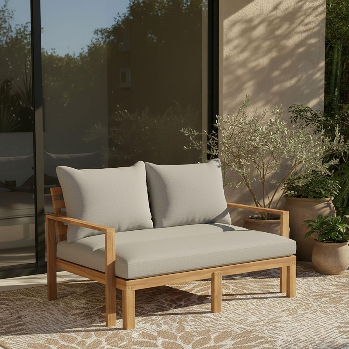 Sonneninsel Pia Grau Akazie/Outdoorstoff - Grau/Akaziefarben, MODERN, Holz/Textil (130/74,5/80-140cm) - Bessagi Garden