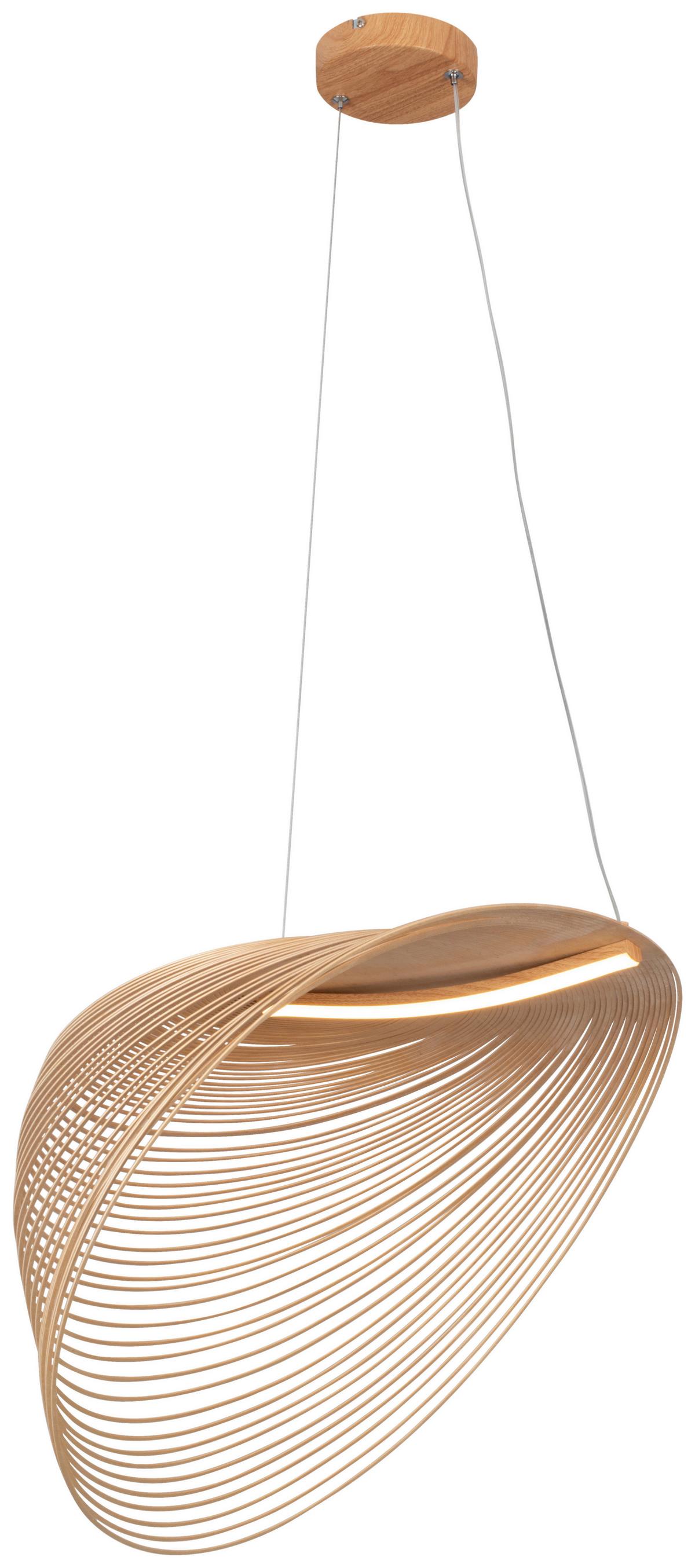 LAMPA WISZĄCA LED MAILAND - kolor dębowy/kolor naturalny, Trend, materiał drewnopochodny/metal (60/38/163,5cm) - Novel