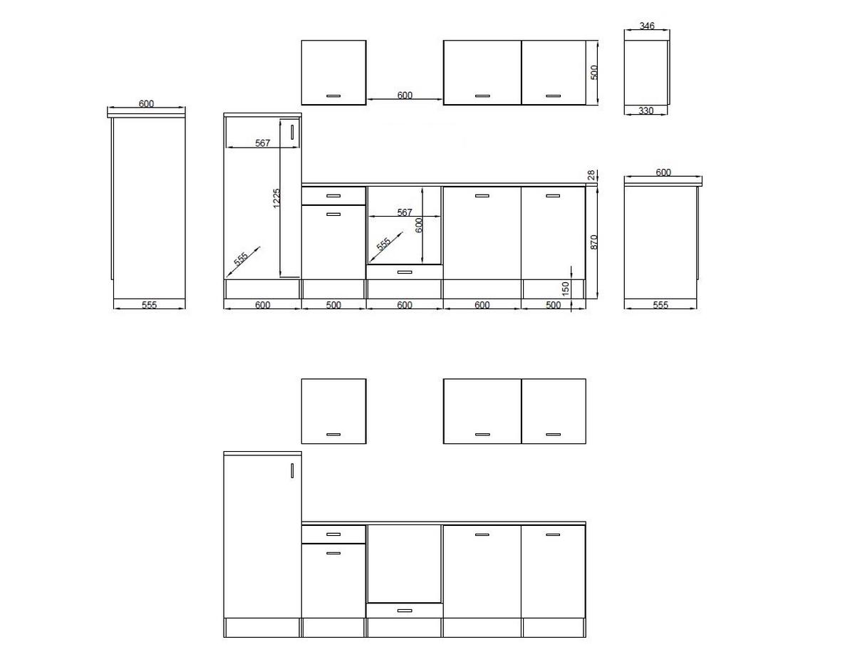Küchenblock Economy Weiß/Eiche mit Geräte B: ca. 280 cm - Eichefarben/Weiß, Basics, Holzwerkstoff (280cm) - Respekta