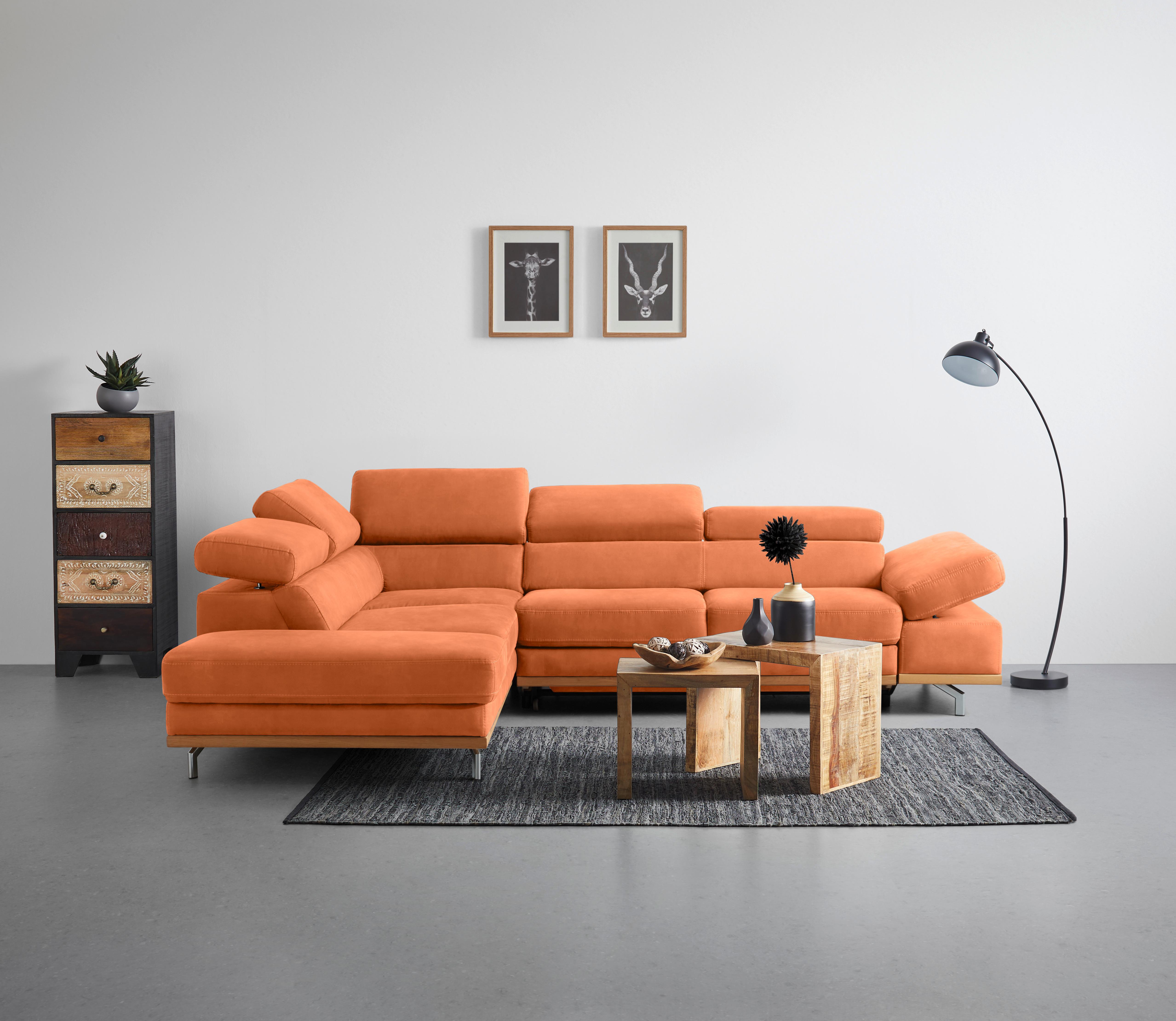 Ecksofa Carmen Orange - Chromfarben/Schwarz, KONVENTIONELL, Holz/Textil (292/93/226cm) - Premium Living