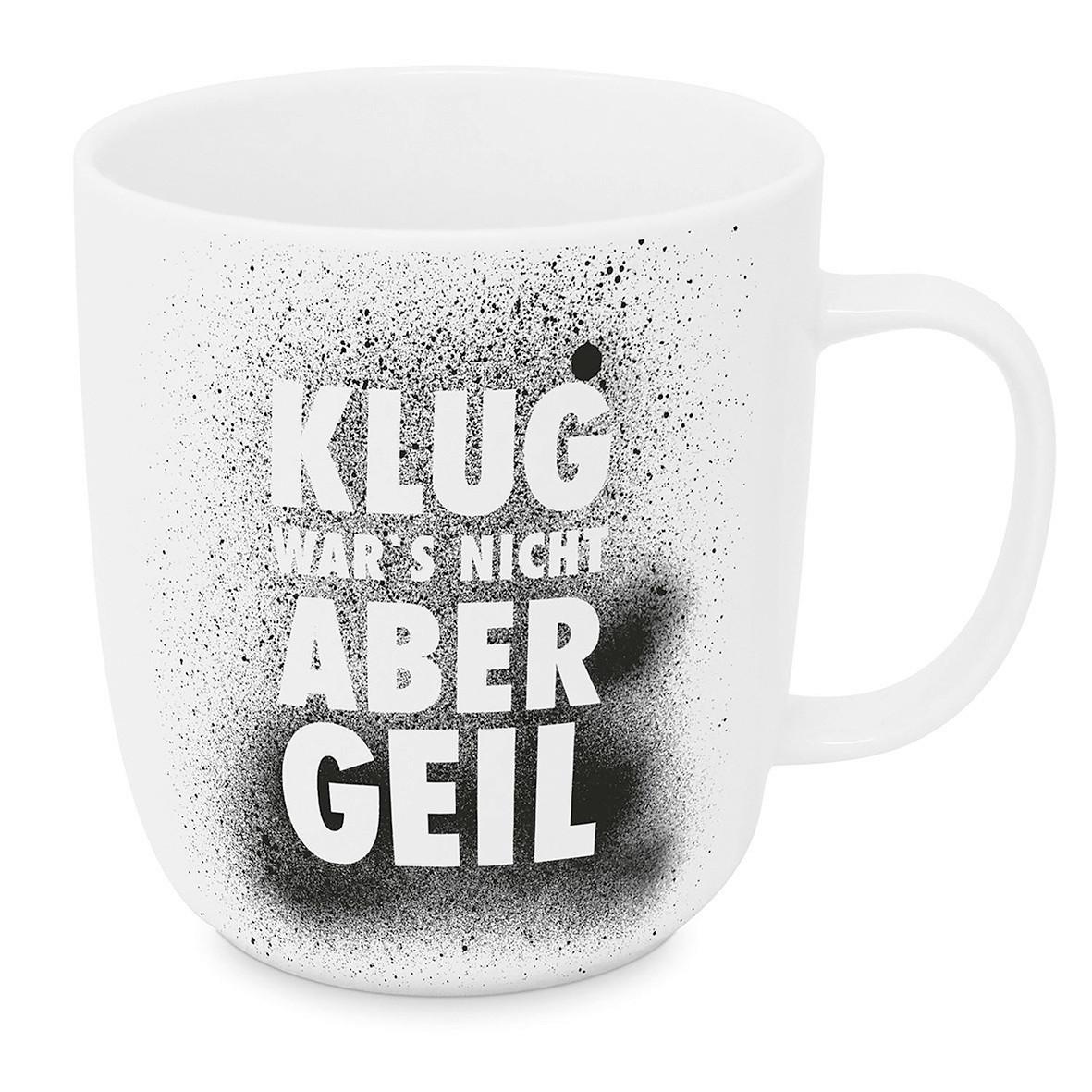 Kaffeebecher Klug wars nicht aus Porzellan ca. 350ml - Schwarz/Weiß, MODERN, Keramik (9/10cm)