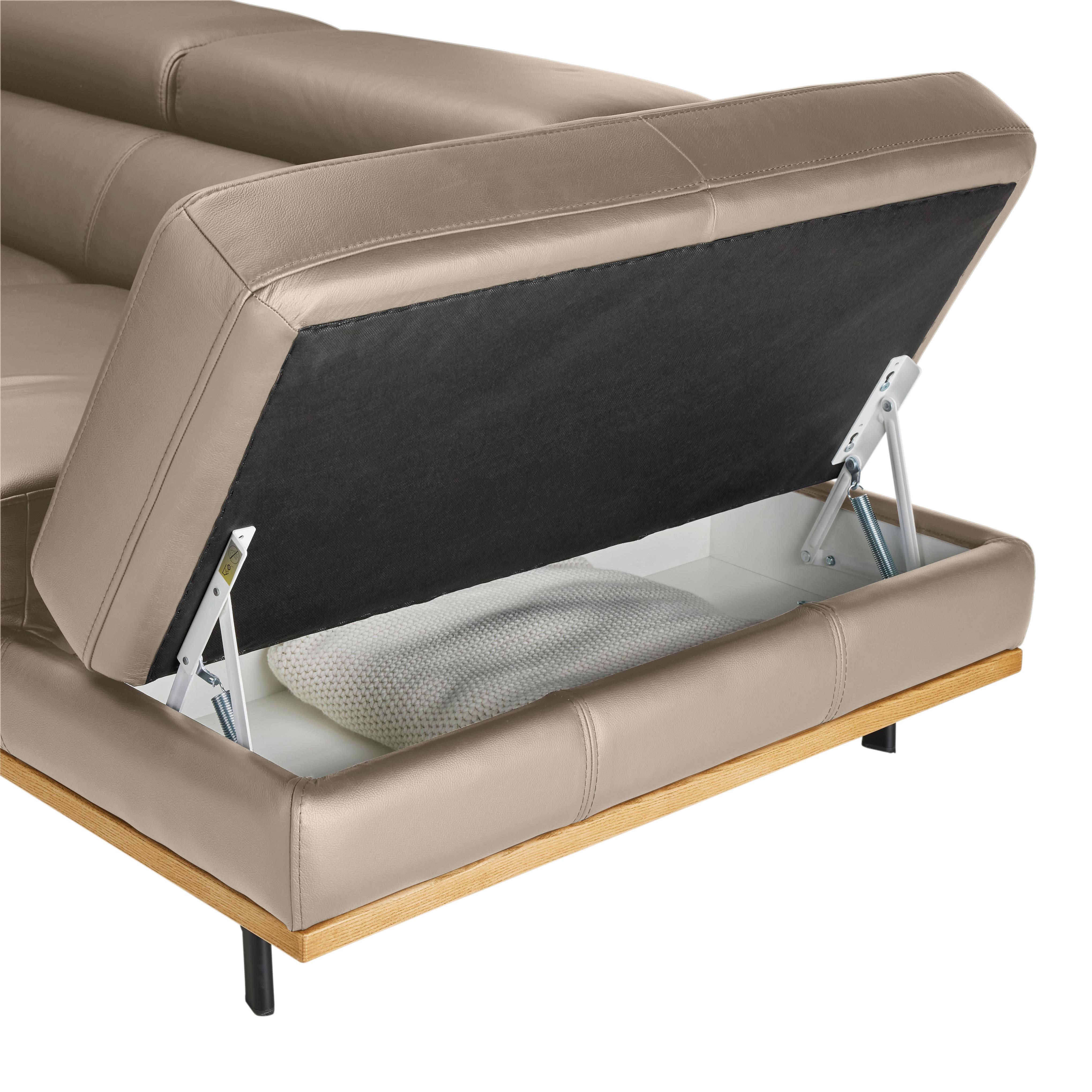 Wohnlandschaft Carmen links Creme - Creme/Schwarz, MODERN, Leder/Holz (292/72/226cm) - Premium Living