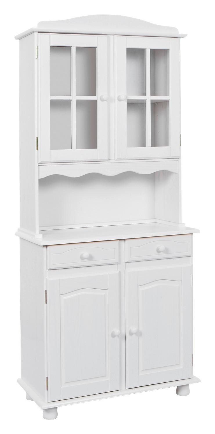 Kredenca Valencia, Z Vitrino, Bela - bela, Trendi, steklo/les (88/198/43cm) - MID.YOU