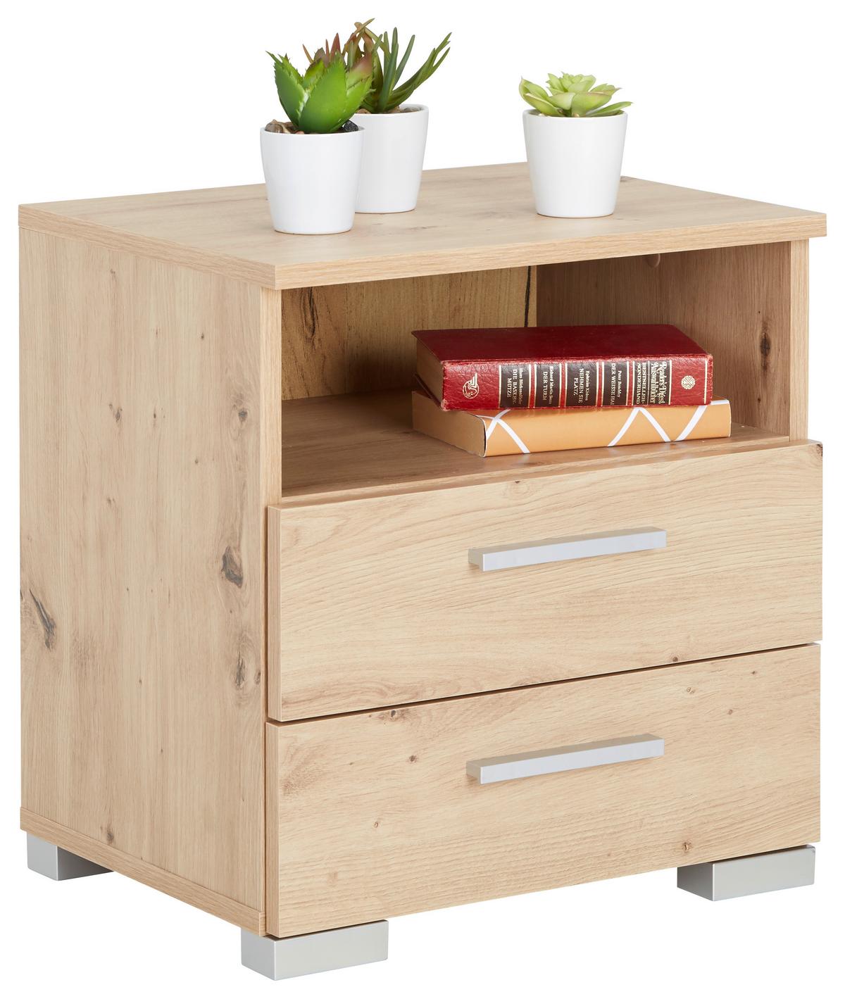meuble de chevet in Eichefarben - couleur d'aluminium/chêne artisan, Konventionell, matière synthétique/matériau de bois (45/47/35cm) - Mömax