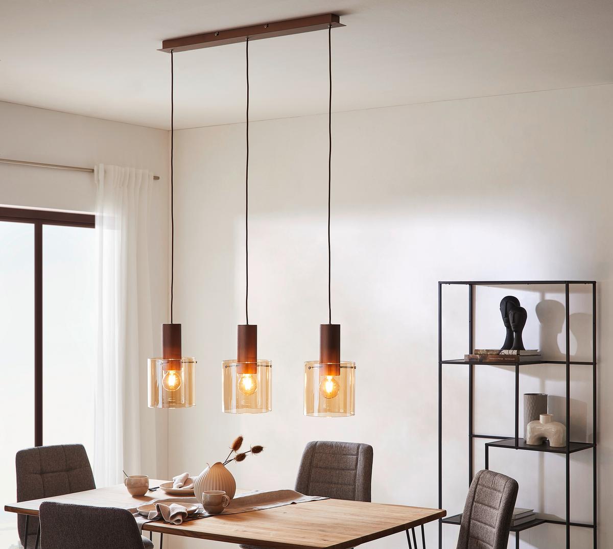 LAMPA WISZĄCA 99185A10 ALESUND AMBER - kolor bursztynowy, Design, metal/szkło (90/20/120cm) - Dieter Knoll