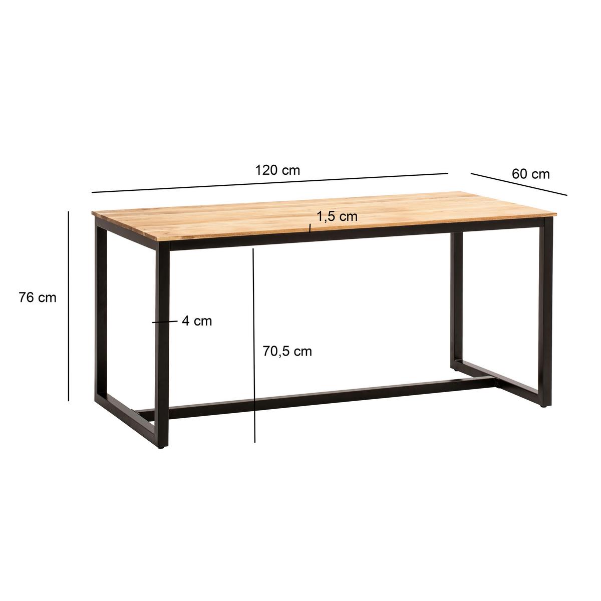 TABLE WL7.058 - noir/couleur d'acacia, Design, métal/bois (120/60/76cm) - MID.YOU