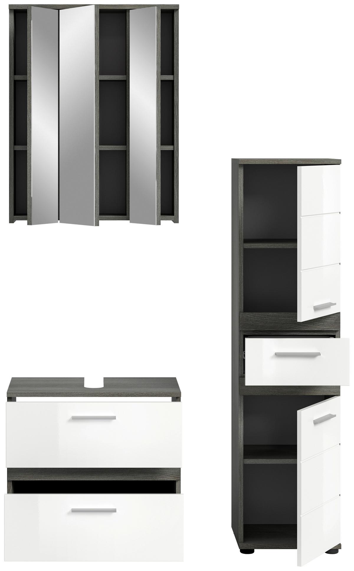 Badezimmer-Set BLAKE 3-teilig, Weiß Hochglanz - Weiß Hochglanz/Silberfarben, MODERN, Glas/Holzwerkstoff (105cm) - MID.YOU