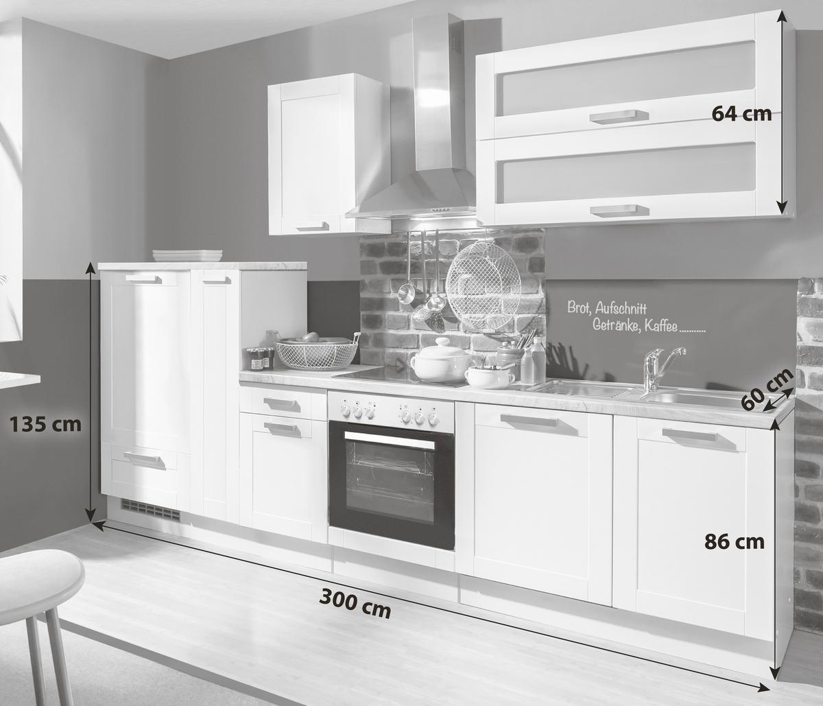 Küchenblock White-Premium Weiß B: ca. 300 cm - Eichefarben/Silberfarben, KONVENTIONELL, Holzwerkstoff/Kunststoff (300cm) - Menke