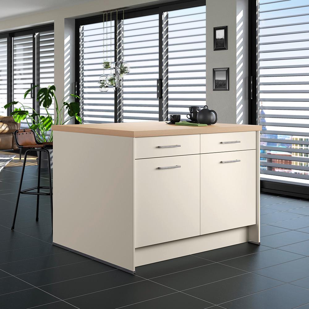 Kücheninsel IP1200 o. Geräte Magnolie - Edelstahlfarben/Eichefarben, Basics, Holzwerkstoff/Metall (123,4/91,8/96,6cm) - Impuls