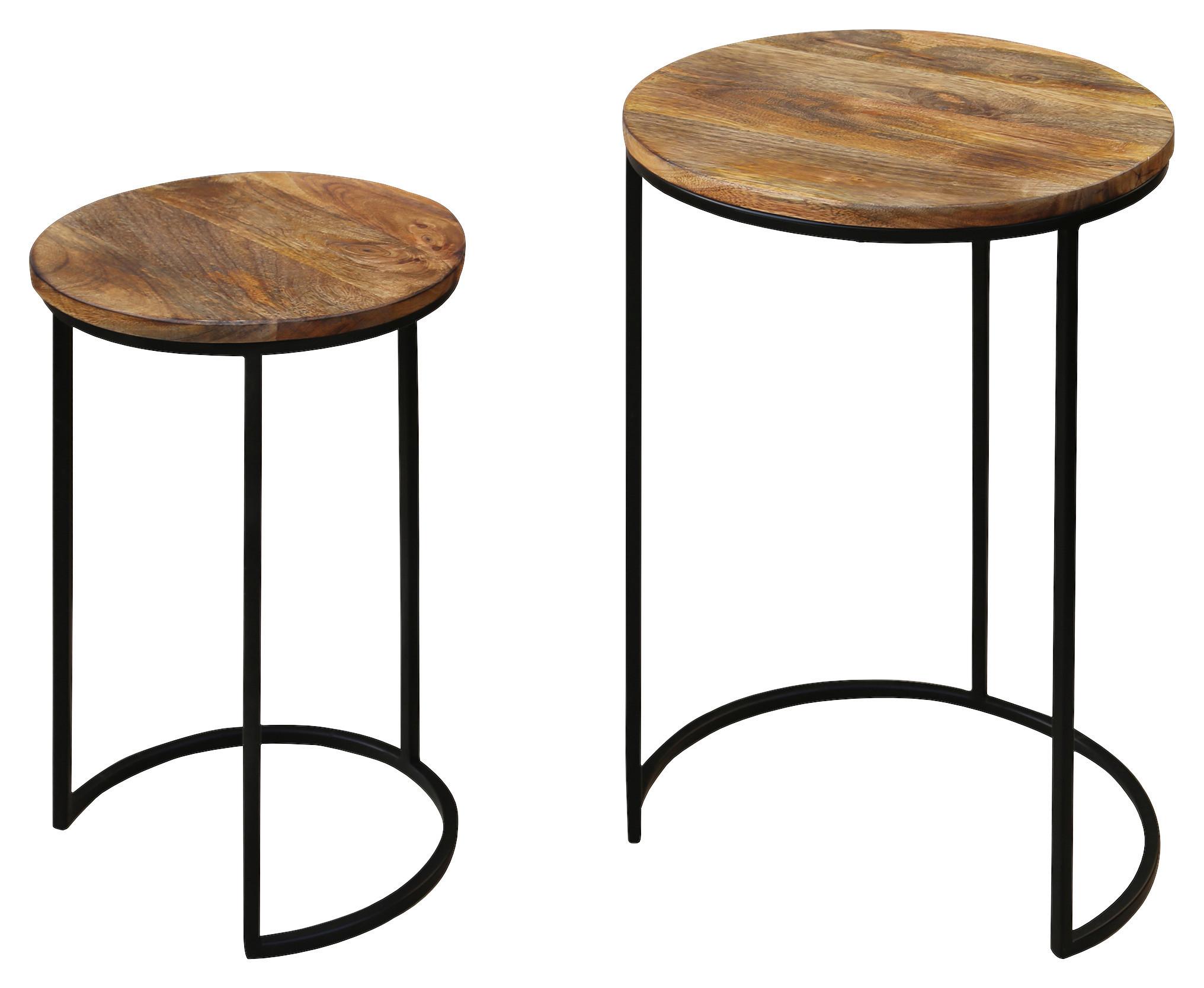Beistelltischset Jaron 2-tlg. Echtholz/Schwarz - Schwarz/Naturfarben, MODERN, Holz/Metall (40/30x60/50cm) - MID.YOU