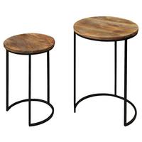 Beistelltischset Jaron 2-tlg. Echtholz/Schwarz - Schwarz/Naturfarben, MODERN, Holz/Metall (40/30x60/50cm) - MID.YOU