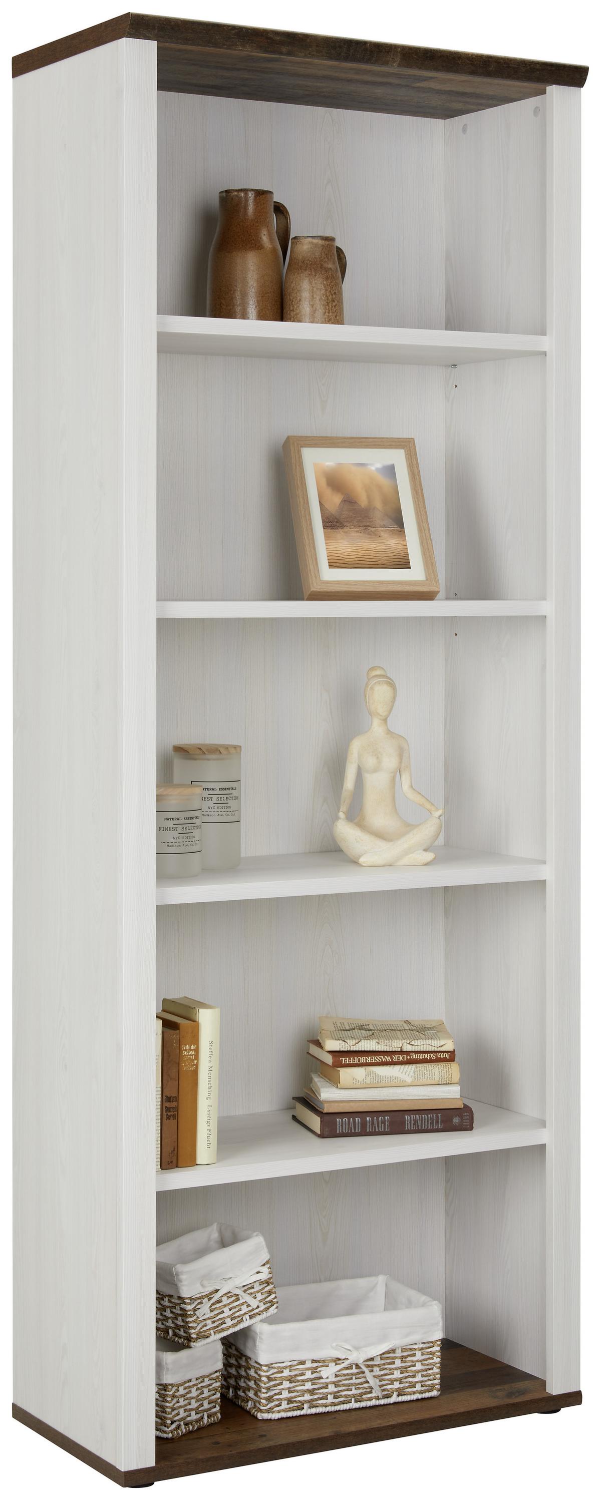 Regal in Weiss/Dunkelbraun - Weiss/Dunkelbraun, Romantik / Landhaus, Holzwerkstoff (76/202/38cm) - Zandiara