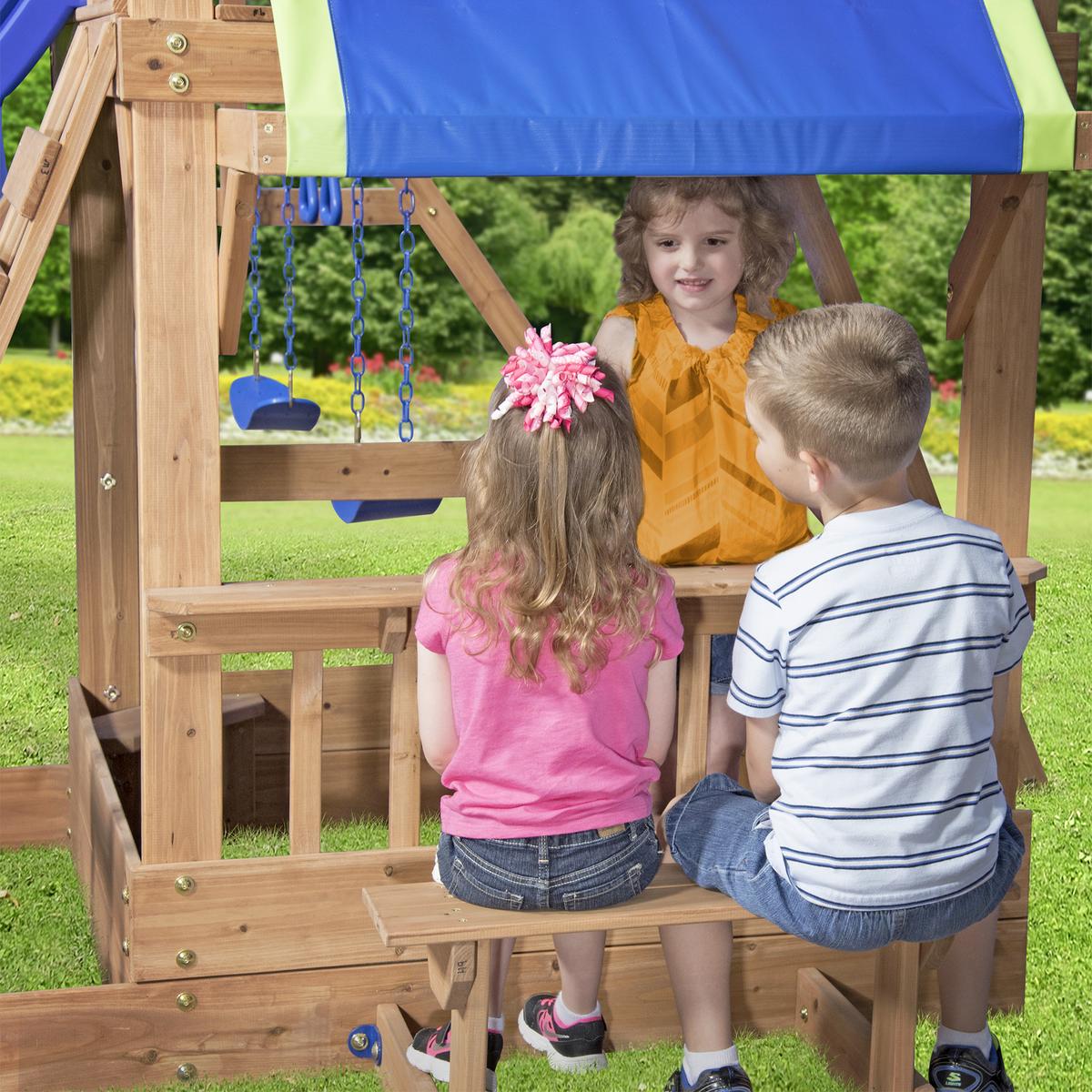 Spielturm Northbrook aus Zeder Massiv - Blau/Rot, Basics, Holz (429,3/299,7/136,9cm) - Ambia Garden