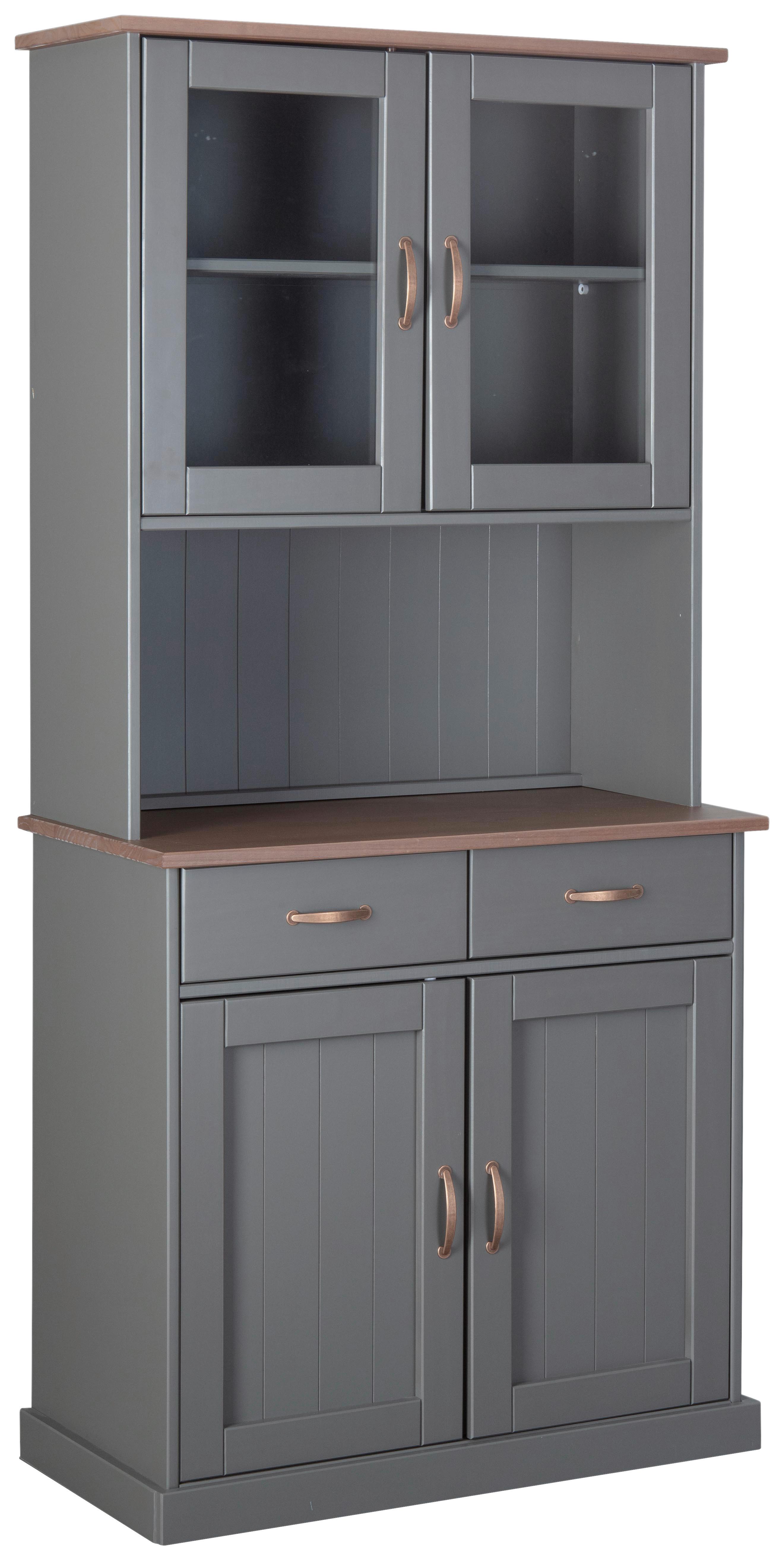 Anrichte Luzerna 5.1 B: 90 cm Kiefer massiv/Grau 4 Türen - Braun/Grau, KONVENTIONELL, Glas/Holz (90/190/45cm) - MID.YOU