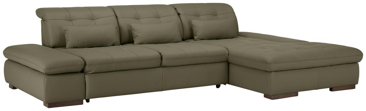 Wohnlandschaft Sanfino Leder Grau - Chromfarben/Grau, KONVENTIONELL, Leder/Metall (305/79-96/199cm) - Premium Living