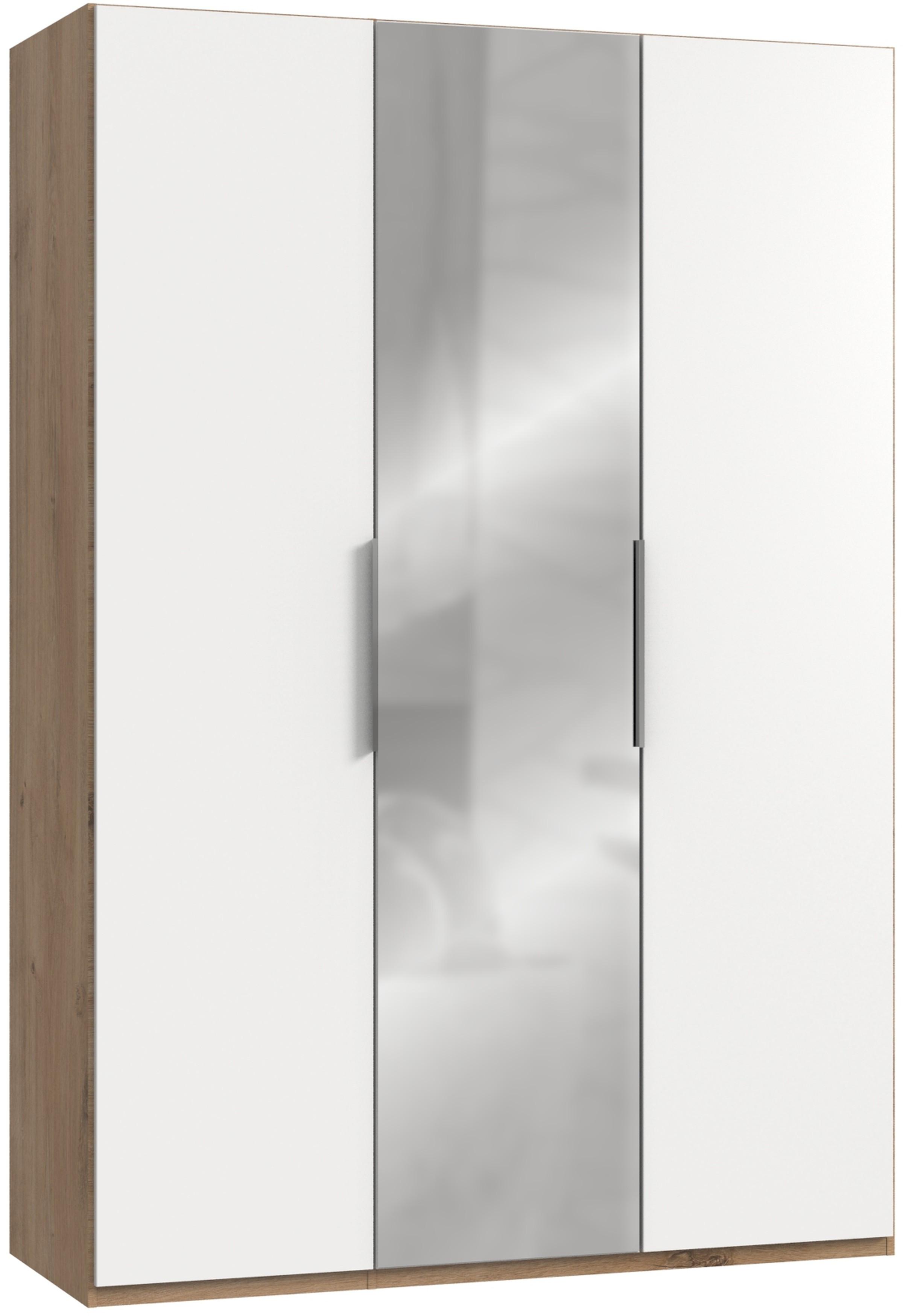 Drehtürenschrank Level 36A mit Spiegel ca. 150 cm Weiß/Eiche - Chromfarben/Eichefarben, MODERN, Holzwerkstoff (150/216/58cm) - MID.YOU