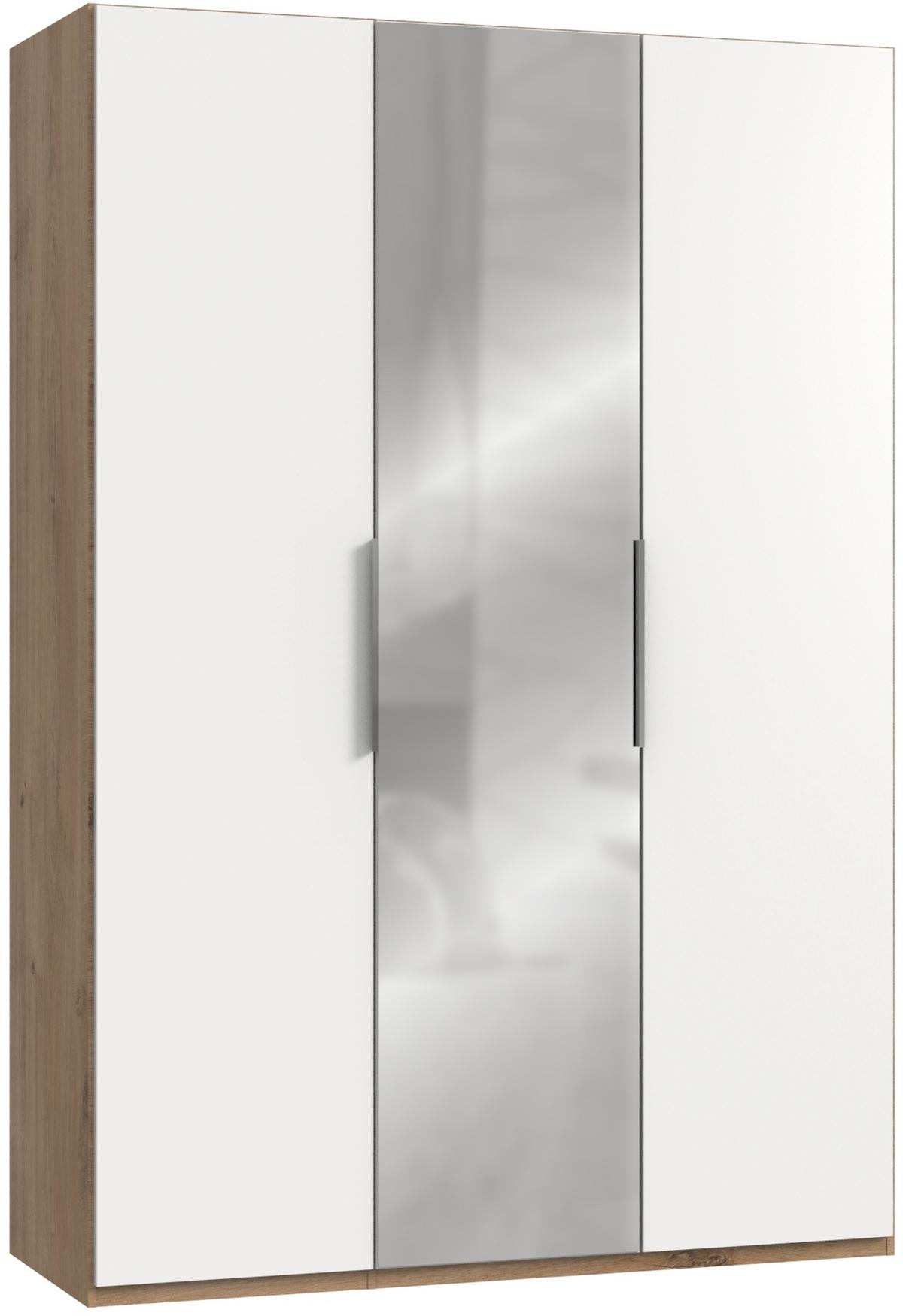 Drehtürenschrank Level 36A mit Spiegel ca. 150 cm Weiß/Eiche - Chromfarben/Eichefarben, MODERN, Holzwerkstoff (150/216/58cm) - MID.YOU