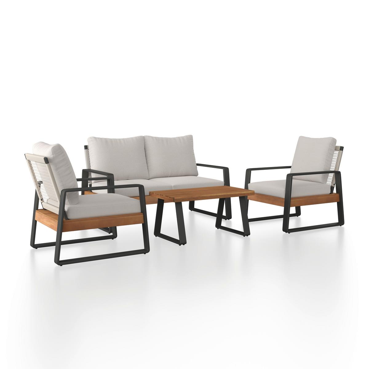 Loungegarnitur Alexa Creme Outdoorstoff/Metall +Abdeckung - Anthrazit/Creme, MODERN, Holz/Textil (150/81/85,5cm) - Bessagi Garden