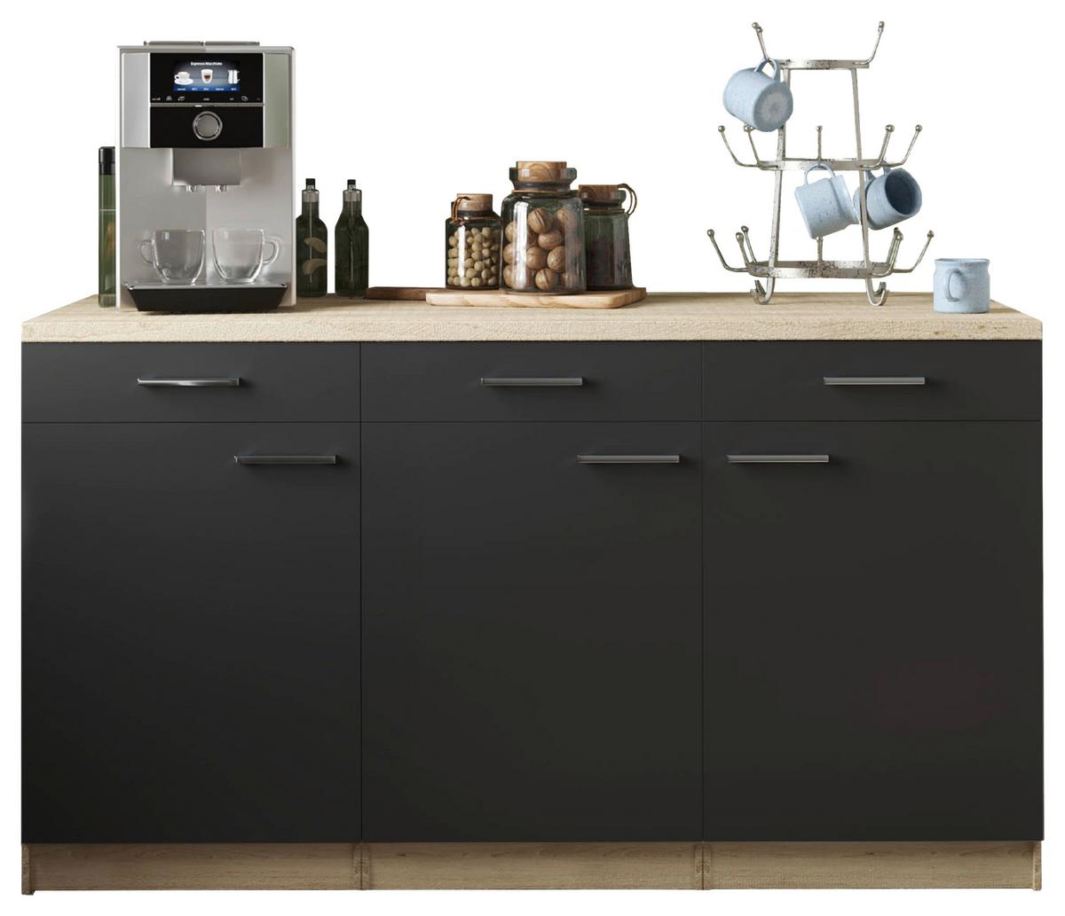 Küchenunterschrank Merle Schwarz/Eichefarben - Eichefarben/Silberfarben, Basics, Holzwerkstoff/Metall (150/85/60cm) - Respekta