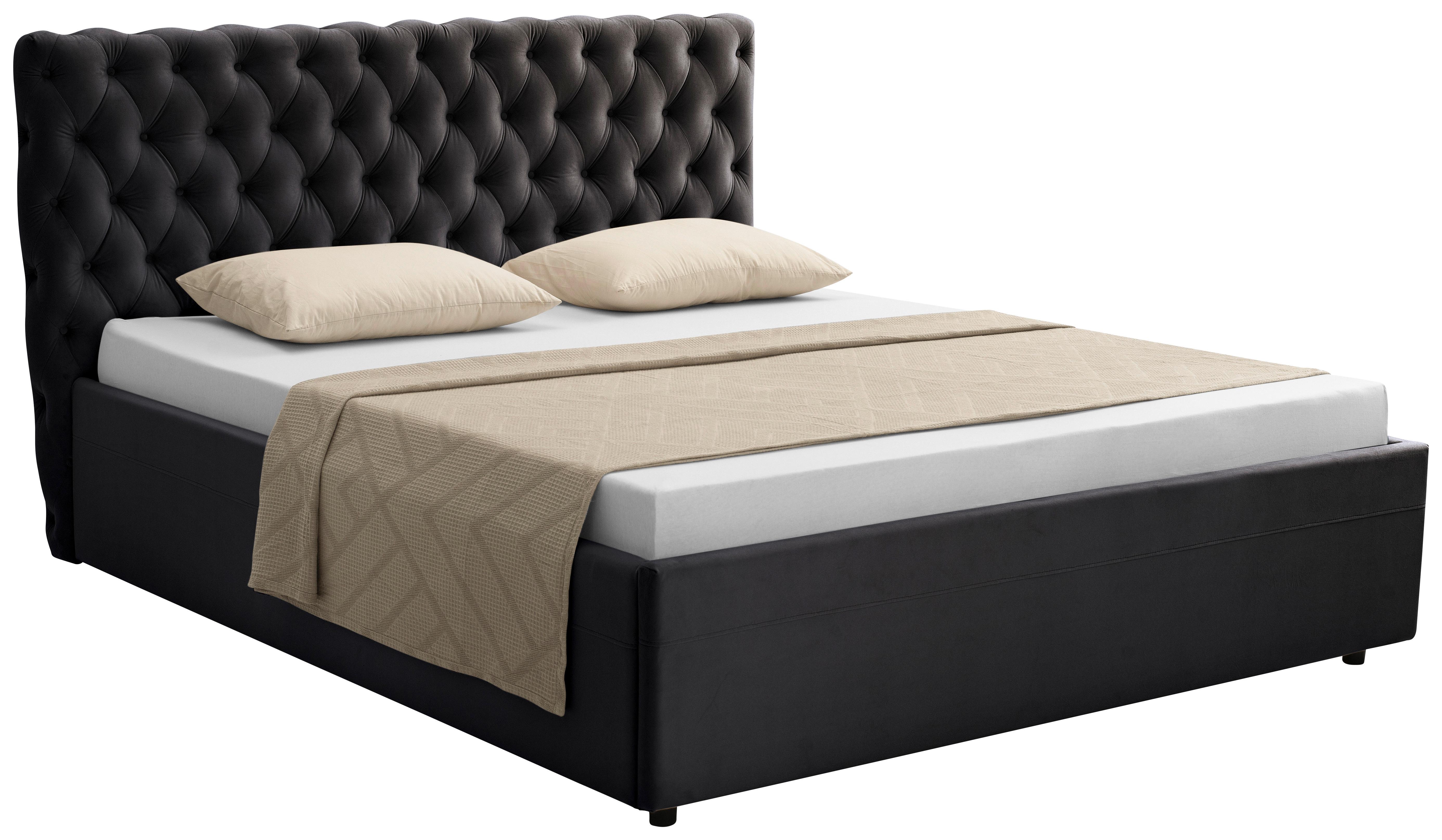 STOPPAD SÄNG KATAR -EXKLUSIV- - svart, Klassisk, textil (140/200cm) - Mömax