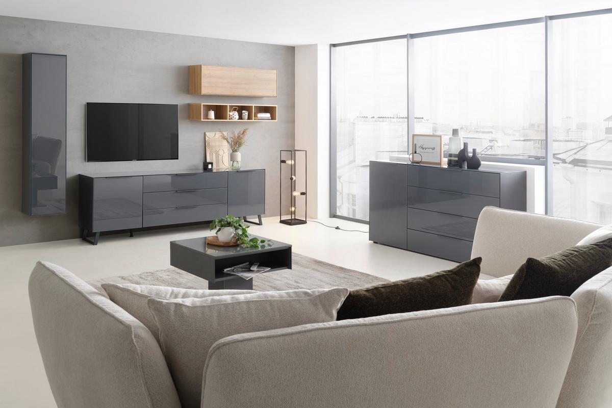 Comodă TV Max - antracit, Modern, sticlă/material pe bază de lemn (235/63/45cm) - Premium Living