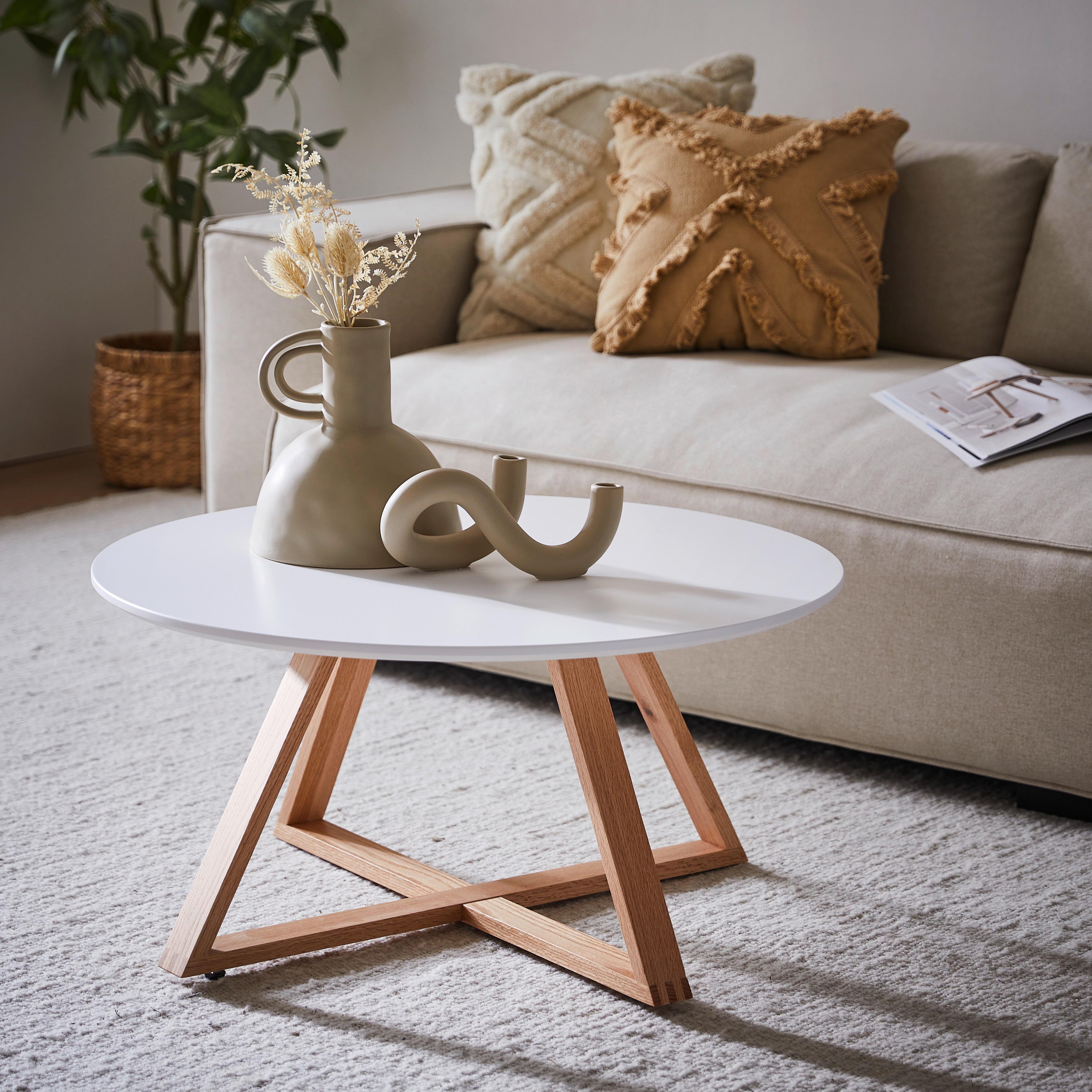 STOLIK KAWOWY MATTEO - kolor dębowy/biały, Modern, materiał drewnopochodny/drewno (80/80/39cm) - MID.YOU