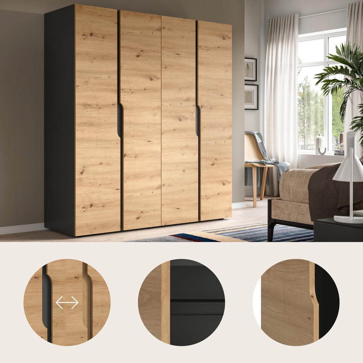 Drehtürenschrank ANGA Eiche Artisan, Anthrazit - Anthrazit/Eiche Artisan, MODERN, Holzwerkstoff (160/180/51cm) - MID.YOU