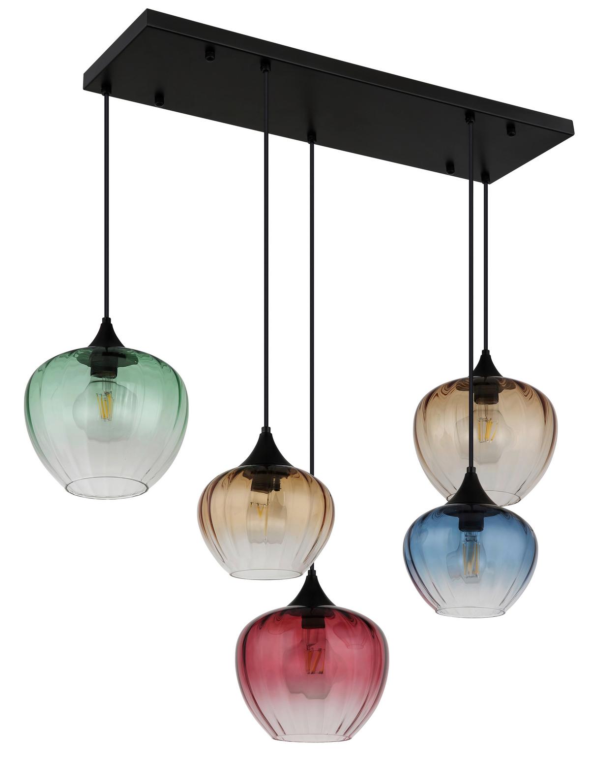 HÄNGELEUCHTE 15748-5H SANDER - Klar/Schwarz, Basics, Glas/Textil (86/39/120cm) - Globo