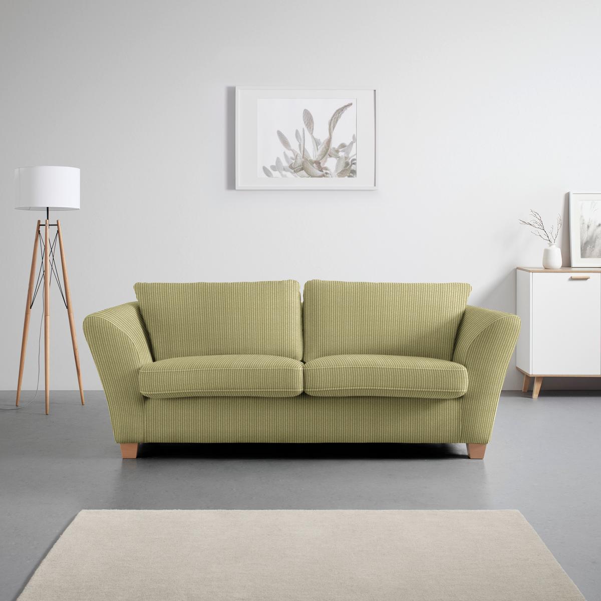 3-Sitzer-Sofa Devado Limette Cord - Limette/Naturfarben, Holz/Textil (216/70-85/95cm) - Mömax