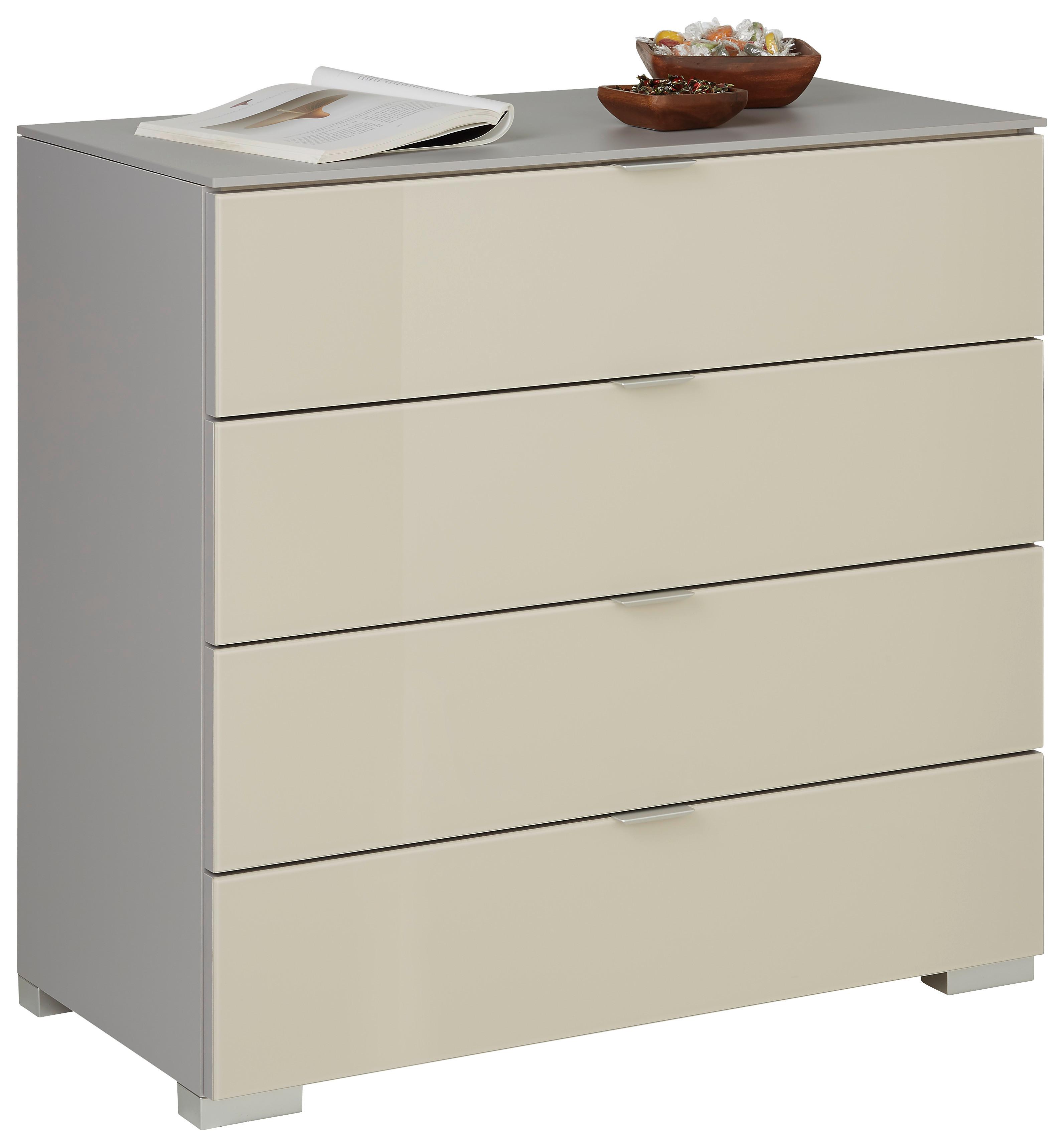 Kommode in Hellgrau - Sandfarben/Alufarben, Modern, Glas/Holzwerkstoff (80/77/40cm) - Premium Living