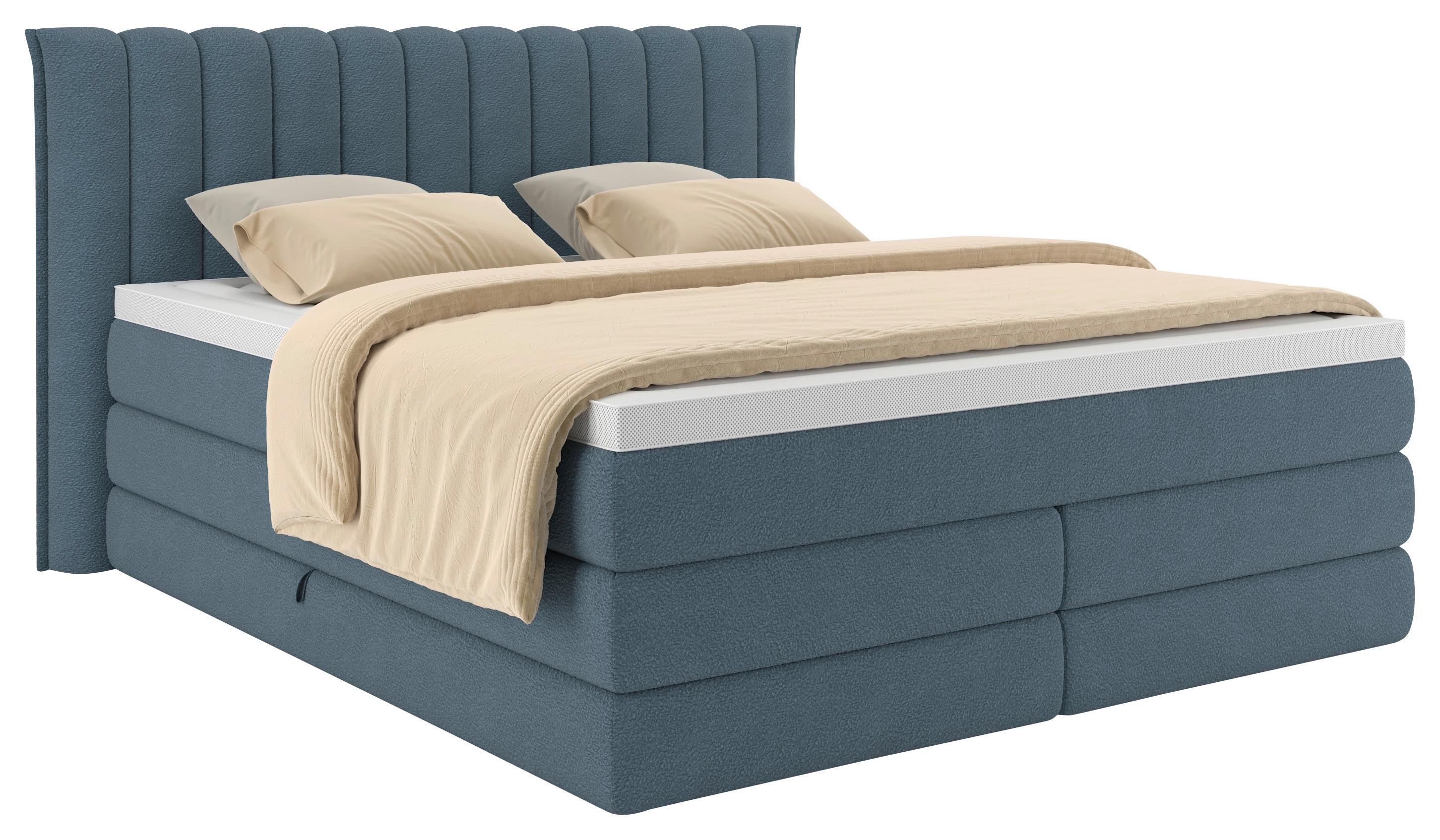 Boxspringbett Lina Blau ca. 180x200cm - Blau, KONVENTIONELL, Holz/Holzwerkstoff (180/200cm) - Premium Living