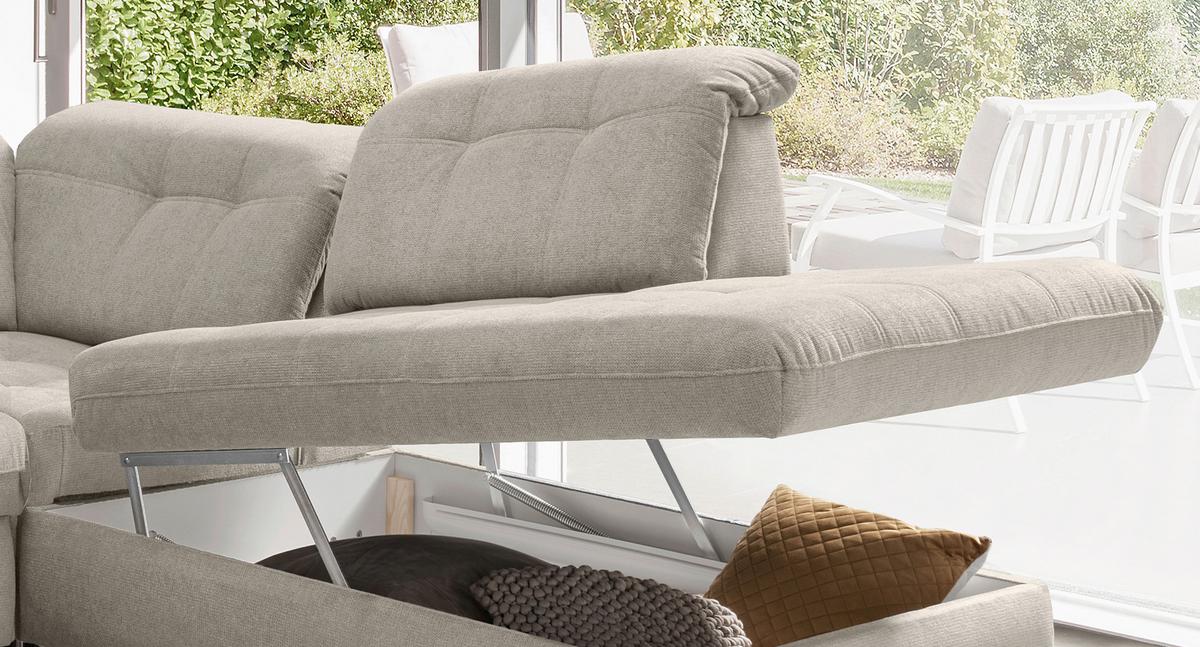 Wohnlandschaft Rigatti Beige Chenille mit Bettkasten - Beige/Schwarz, MODERN, Textil/Metall (184/387/252cm) - Livetastic