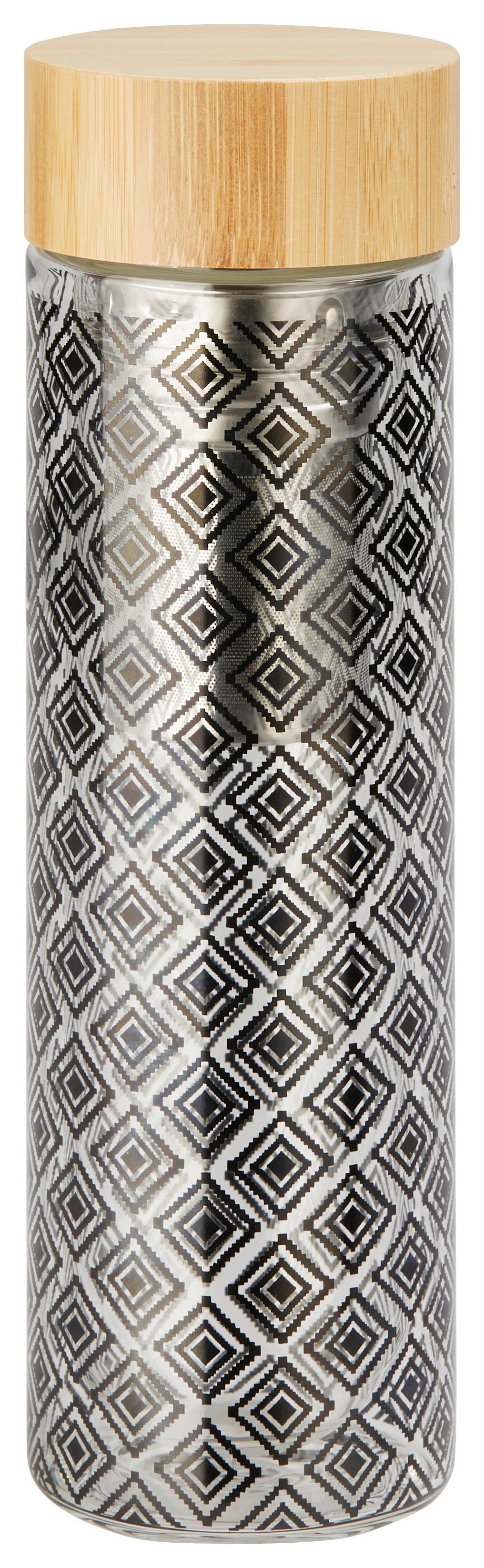 Trinkflasche Lime Affaire ca. 430ml - Klar/Schwarz, LIFESTYLE, Glas/Holz (7/23,5cm) - Premium Living