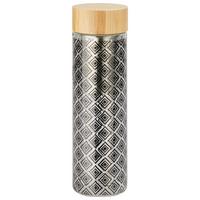 Trinkflasche Lime Affaire ca. 430ml - Klar/Schwarz, LIFESTYLE, Glas/Holz (7/23,5cm) - Premium Living