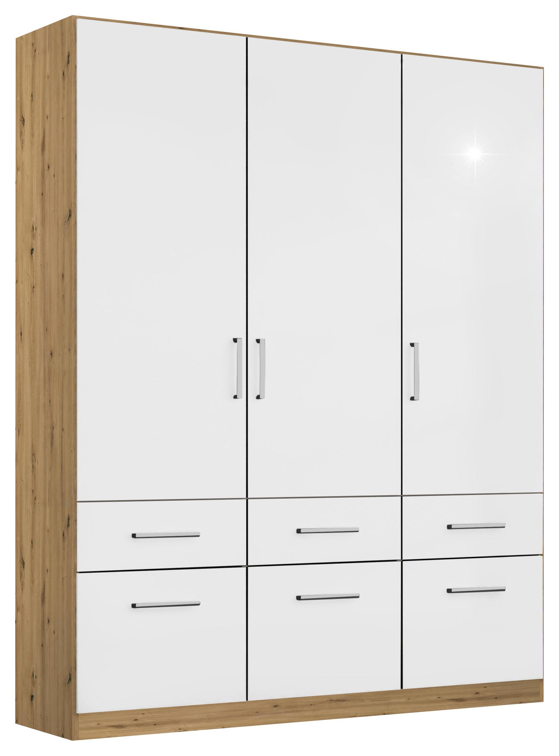 Ormar S Klasičnim Vratima Berlin - hrast Artisan/bijela visoki sjaj, Moderno, drvni materijal/plastika (136/197/54cm) - Modern Living